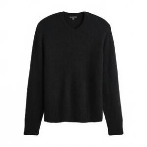 NEW JAMES PERSE men's textured cashmere v-neck sweater in true black